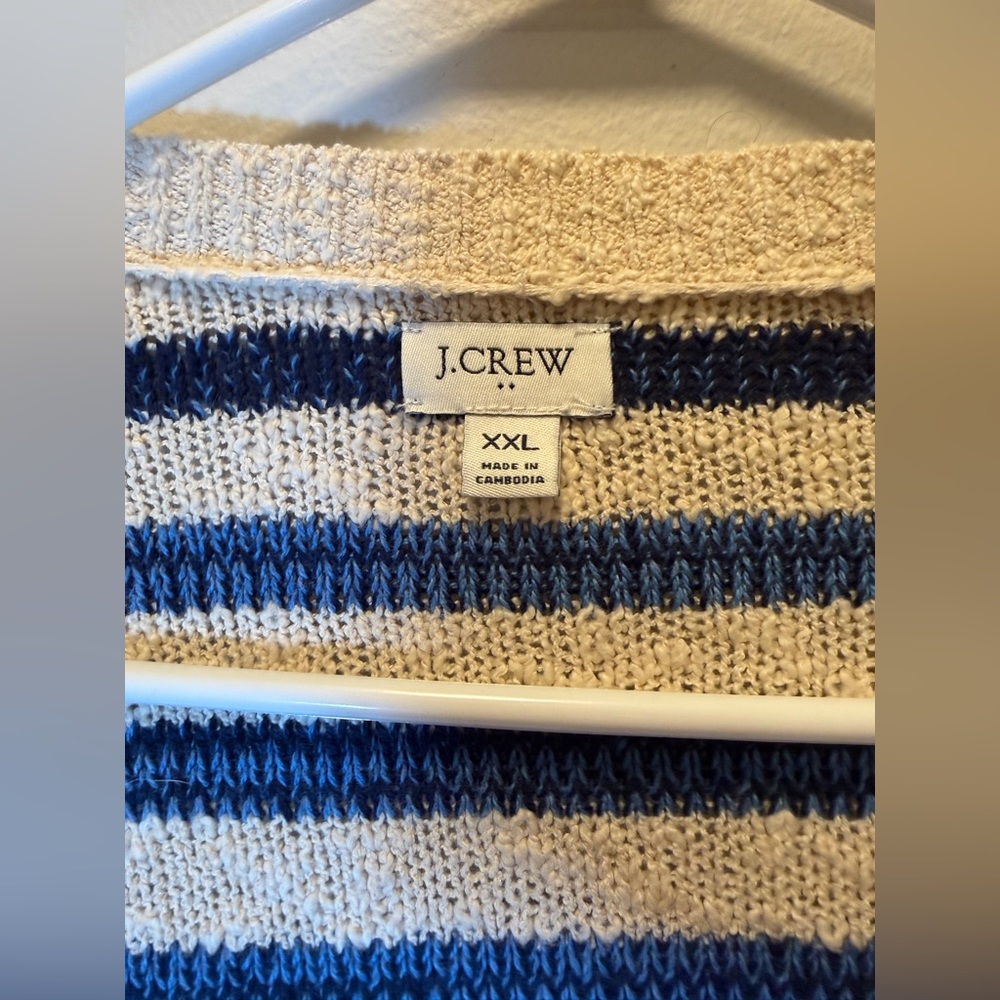 J. Crew Women Striped Slub Cotton-blend Cardigan Sweater Beige Navy Blue XXL - Picture 3 of 10